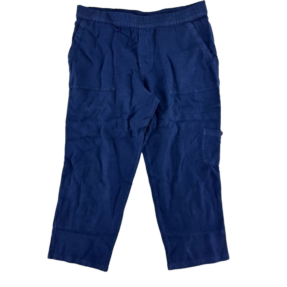 Susan Graver Pure Easy Linen Utility Crop Pants XXSP Navy Blue
